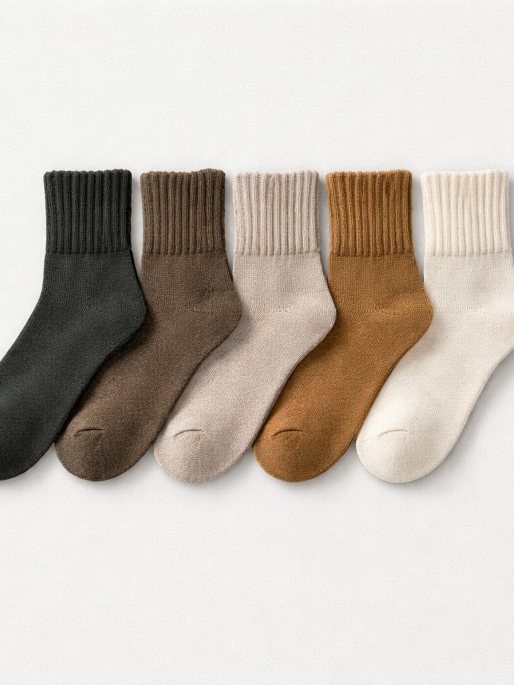 ComfortFit Women's Ribbed Crew Socks - Beige, Brown, Tan, Olive, Cream